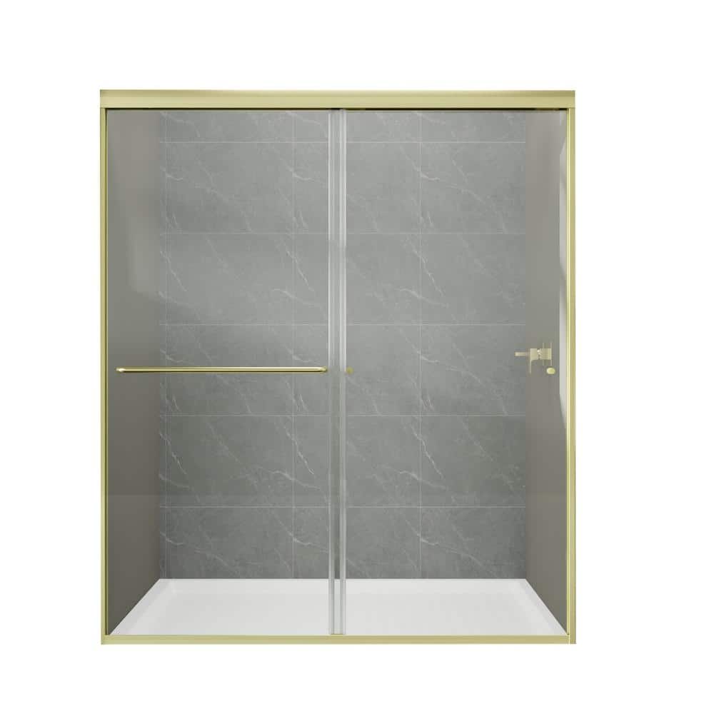 Boosicavelly 60 in. W x 72 in. H Sliding Framed Shower Door in Brushed Gold Finish with Tempered Glass