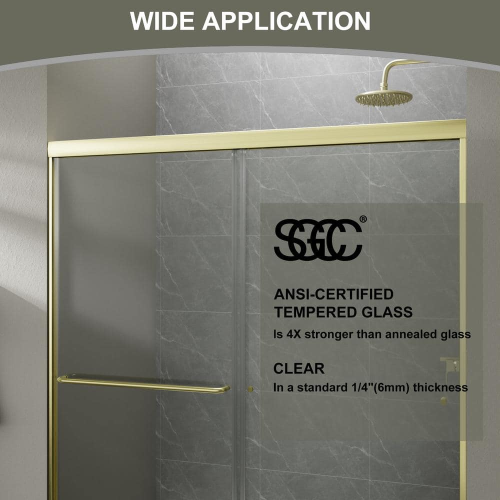 Boosicavelly 60 in. W x 72 in. H Sliding Framed Shower Door in Brushed Gold Finish with Tempered Glass