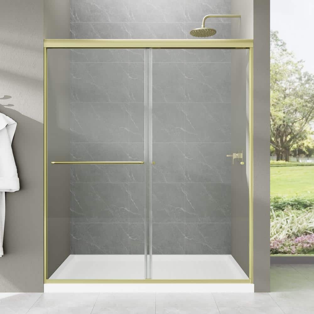 Boosicavelly 60 in. W x 72 in. H Sliding Framed Shower Door in Brushed Gold Finish with Tempered Glass