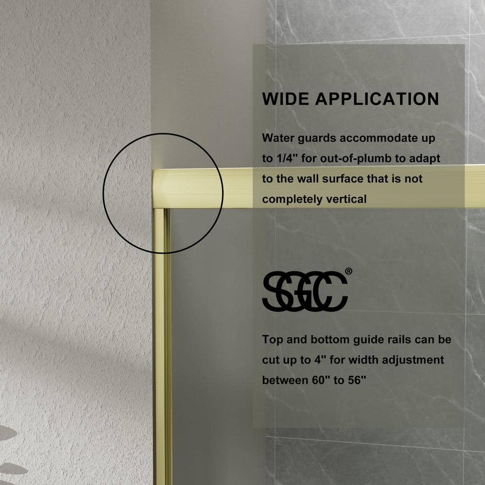 Boosicavelly 60 in. W x 72 in. H Sliding Framed Shower Door in Brushed Gold Finish with Tempered Glass