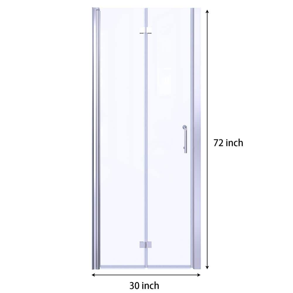 Boosicavelly 30 in. W x 72 in. H Bifold Semi-Frameless Shower Door in Chrome Finish with Clear Glass