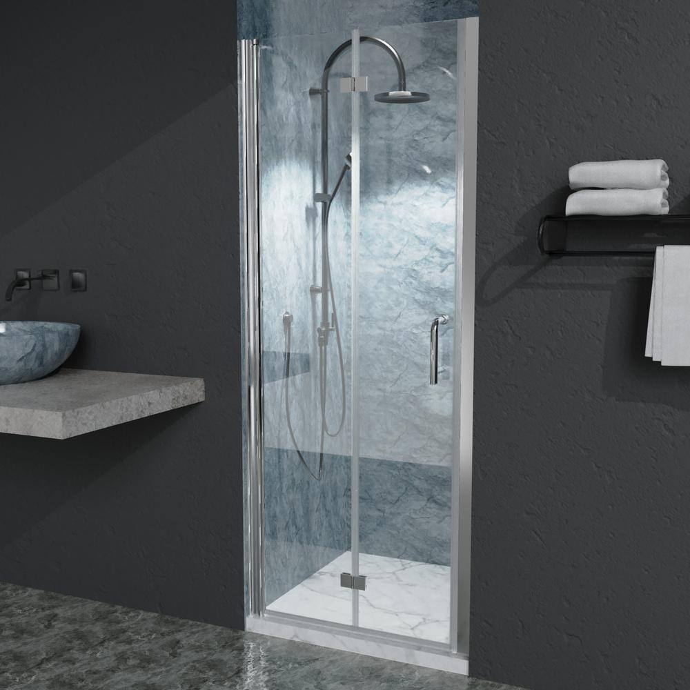Boosicavelly 30 in. W x 72 in. H Bifold Semi-Frameless Shower Door in Chrome Finish with Clear Glass