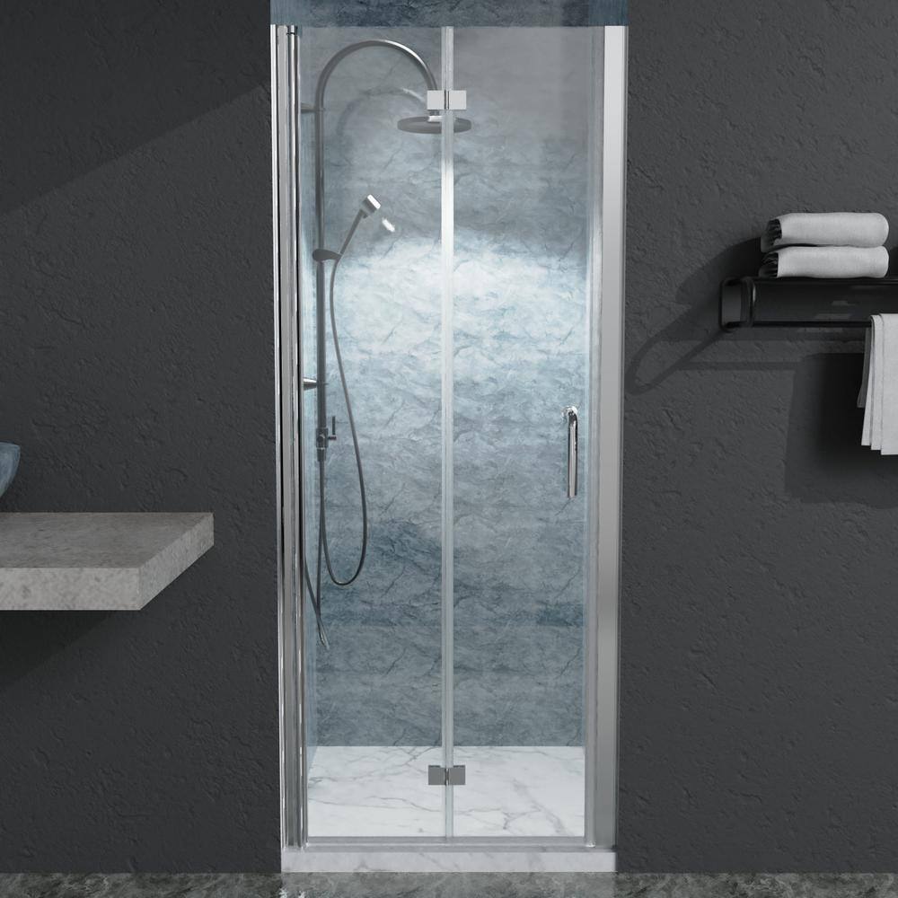 Boosicavelly 30 in. W x 72 in. H Bifold Semi-Frameless Shower Door in Chrome Finish with Clear Glass