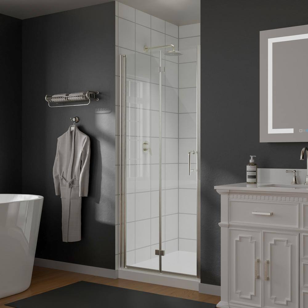 Boosicavelly 32 in. W x 72 in. H Bifold Semi-Frameless Shower Door in Brushed Nickel Finish with Clear Glass