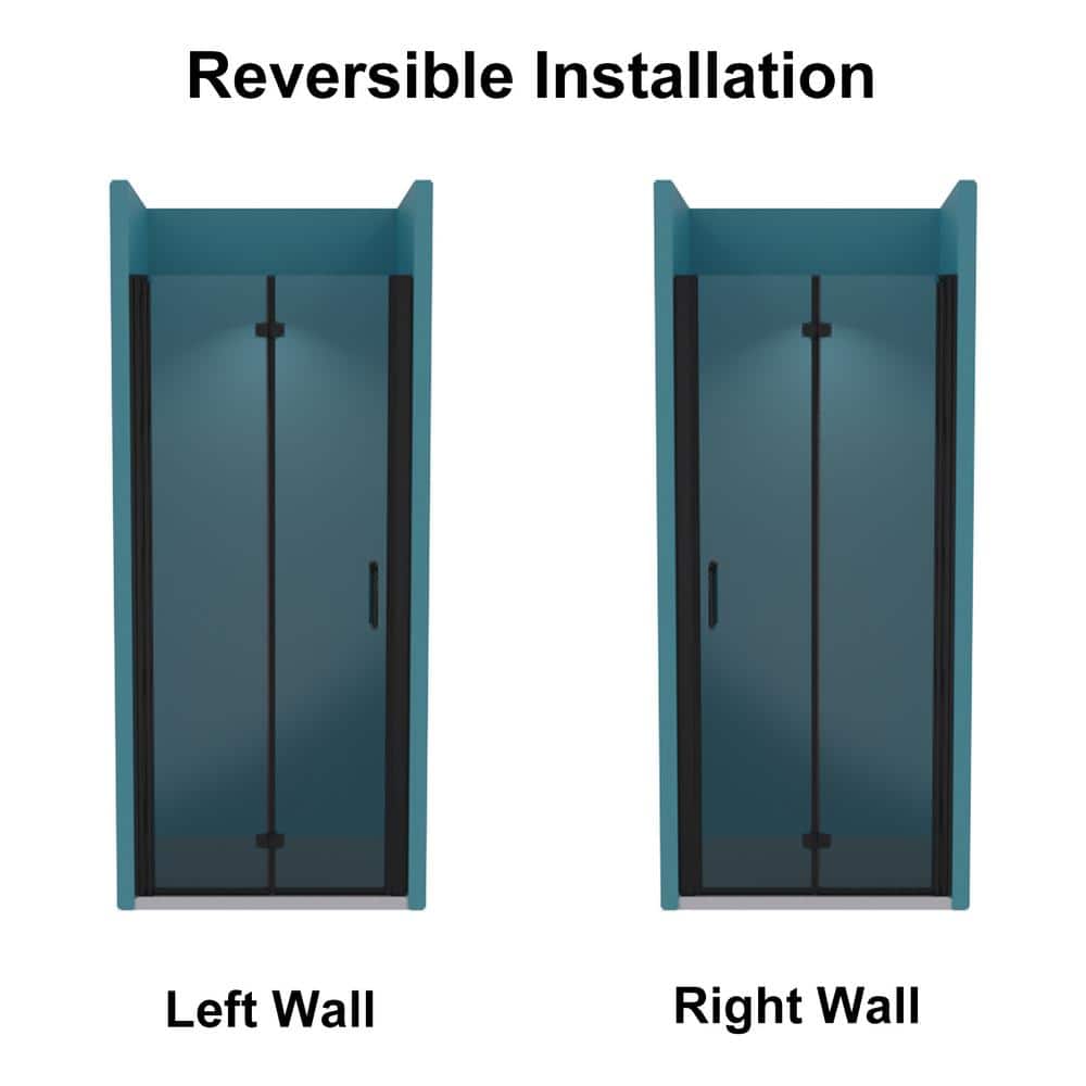 Boosicavelly 32 in. W x 72 in. H Bifold Semi-Frameless Shower Door in Matte Black Finish with Clear Glass