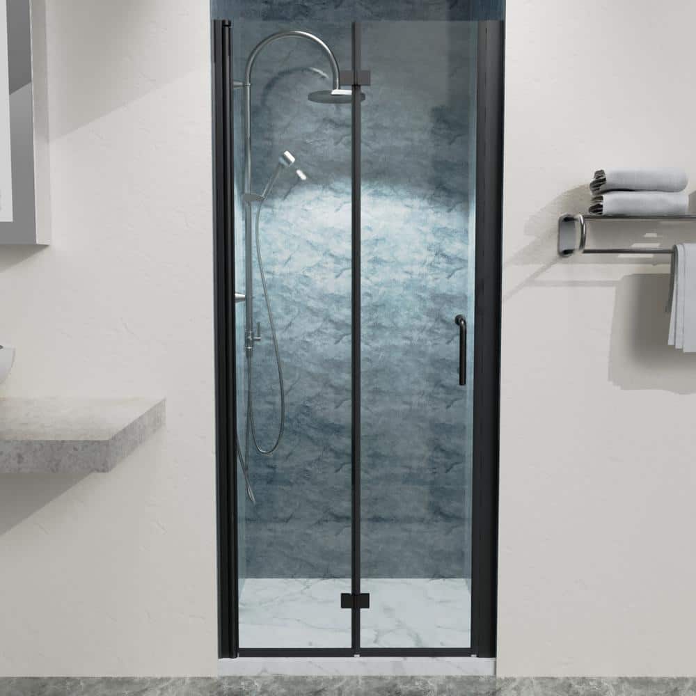 Boosicavelly 32 in. W x 72 in. H Bifold Semi-Frameless Shower Door in Matte Black Finish with Clear Glass