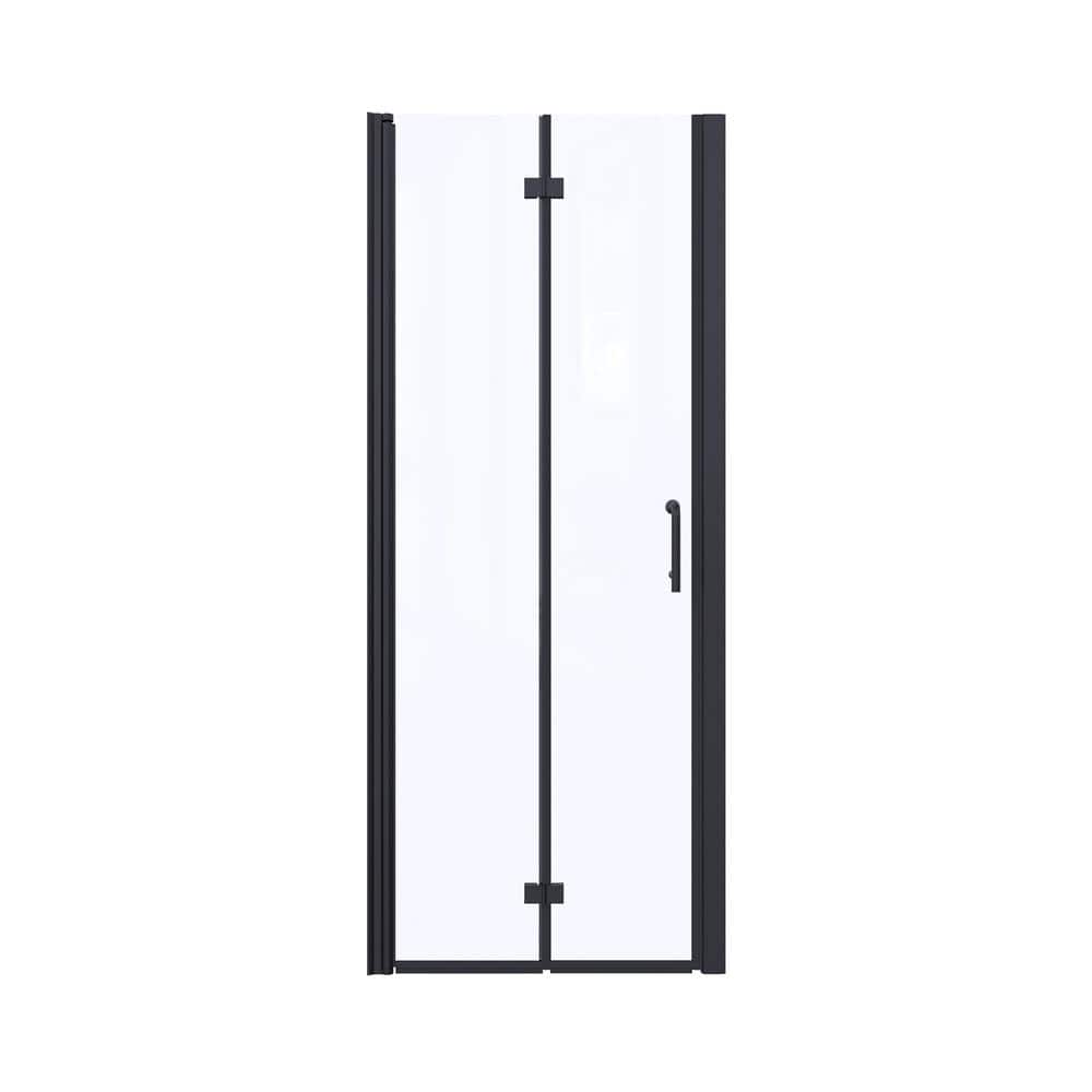 Boosicavelly 32 in. W x 72 in. H Bifold Semi-Frameless Shower Door in Matte Black Finish with Clear Glass