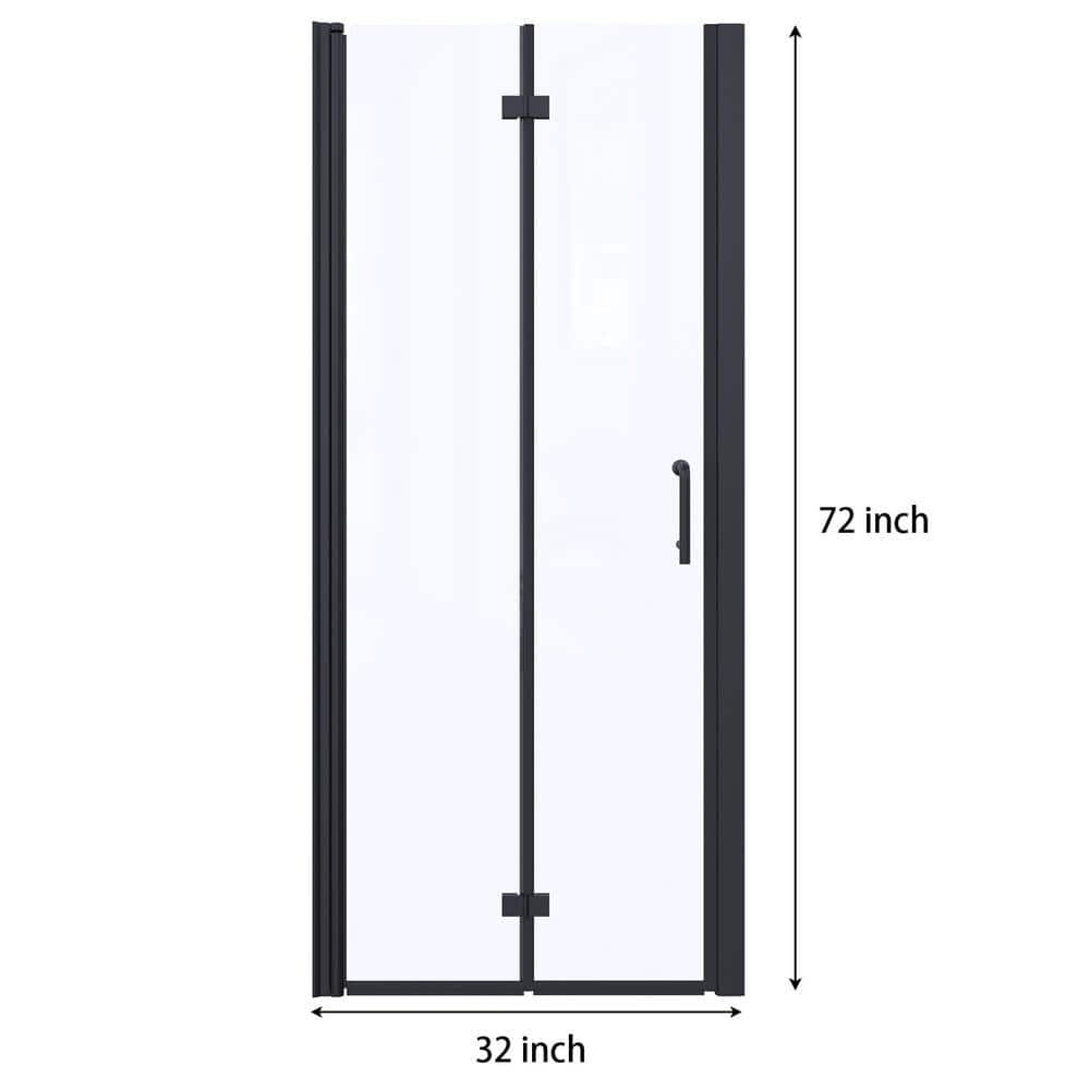 Boosicavelly 32 in. W x 72 in. H Bifold Semi-Frameless Shower Door in Matte Black Finish with Clear Glass