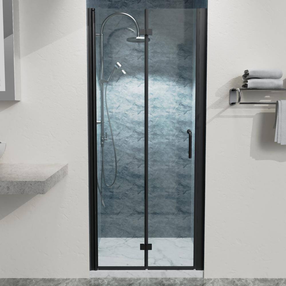 Boosicavelly 32 in. W x 72 in. H Bifold Semi-Frameless Shower Door in Matte Black Finish with Clear Glass