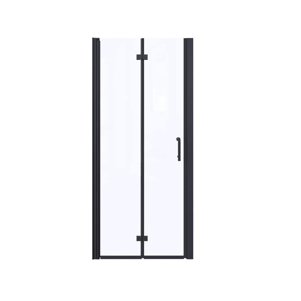 Boosicavelly 34 in. W x 72 in. H Bifold Semi-Frameless Shower Door in Matte Black Finish with Clear Glass