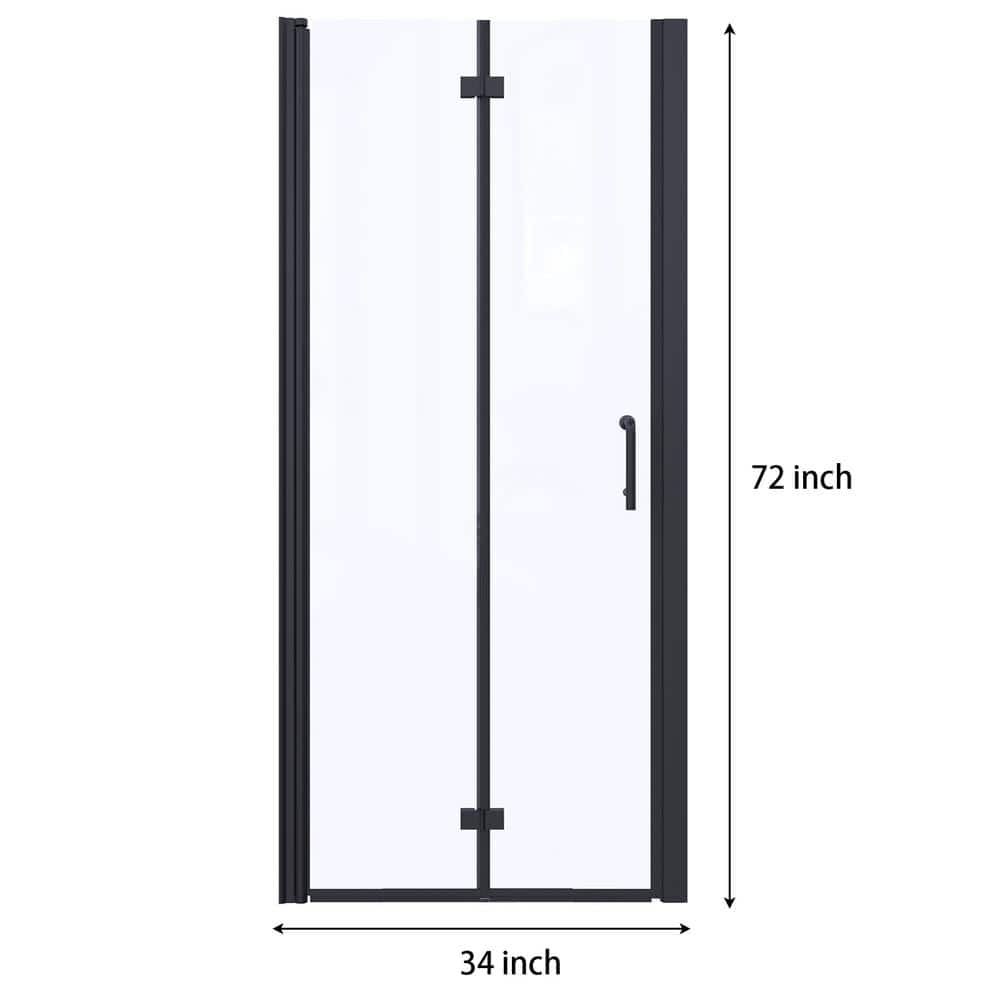 Boosicavelly 34 in. W x 72 in. H Bifold Semi-Frameless Shower Door in Matte Black Finish with Clear Glass