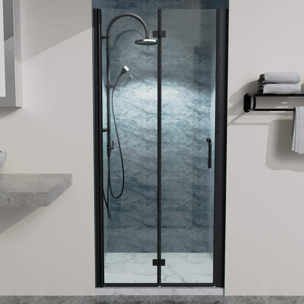 Boosicavelly 34 in. W x 72 in. H Bifold Semi-Frameless Shower Door in Matte Black Finish with Clear Glass