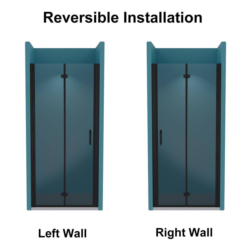 Boosicavelly 34 in. W x 72 in. H Bifold Semi-Frameless Shower Door in Matte Black Finish with Clear Glass