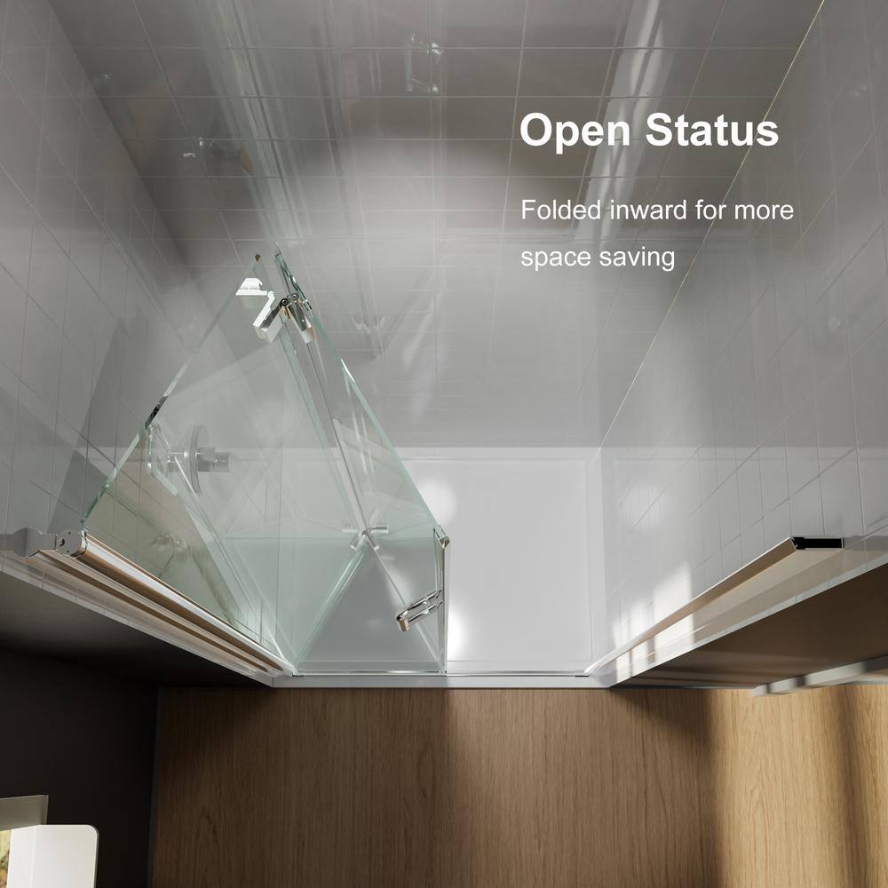Boosicavelly 34 in. W x 72 in. H Bifold Semi-Frameless Shower Door in Silver Finish with Clear Glass