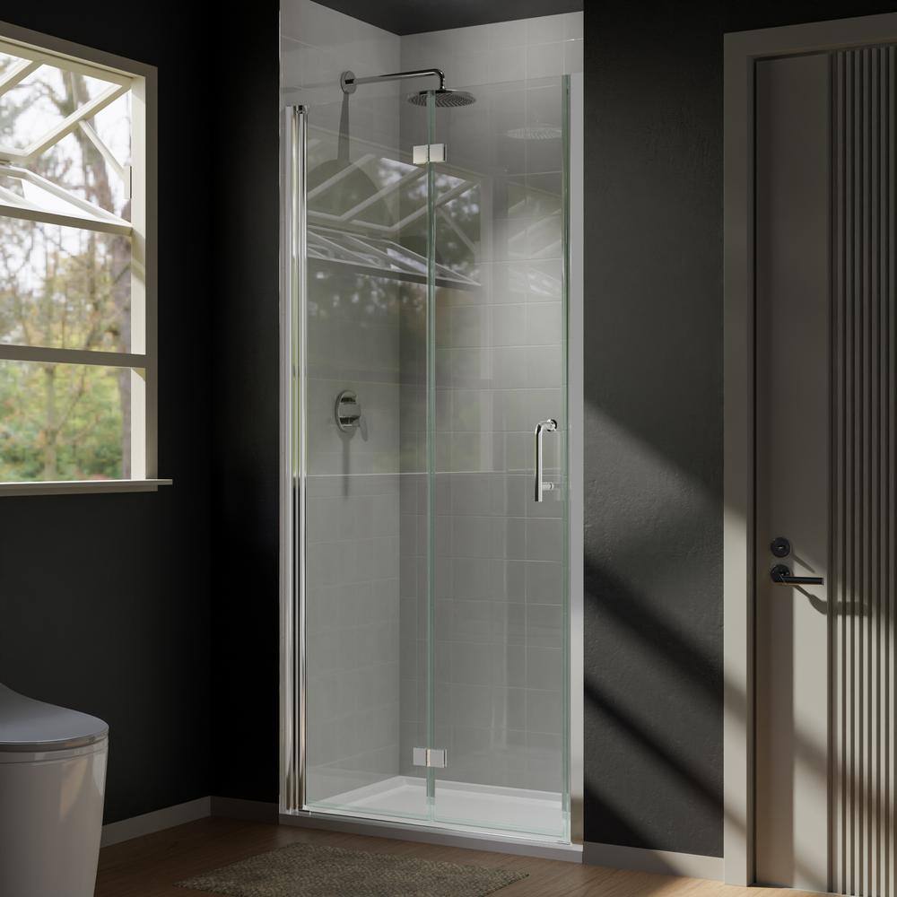 Boosicavelly 34 in. W x 72 in. H Bifold Semi-Frameless Shower Door in Silver Finish with Clear Glass