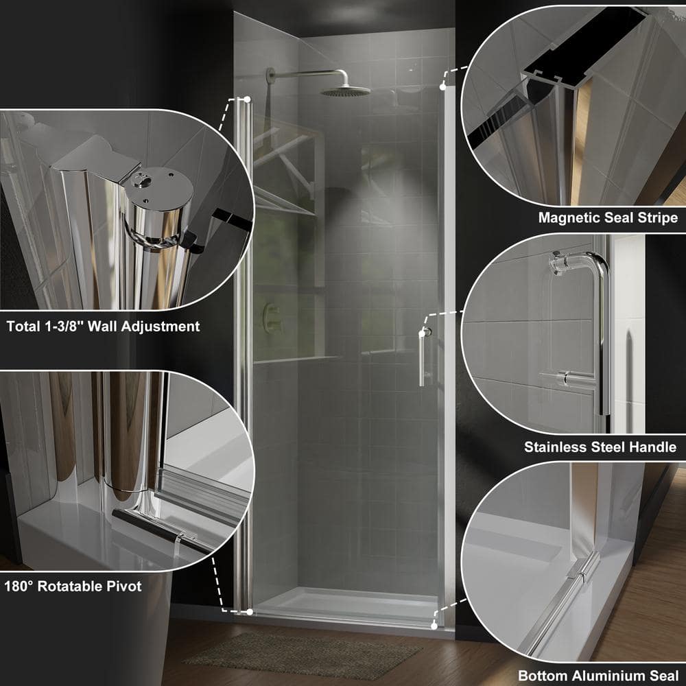 Boosicavelly 34 in. W x 72 in. H Bifold Semi-Frameless Shower Door in Silver Finish with Clear Glass