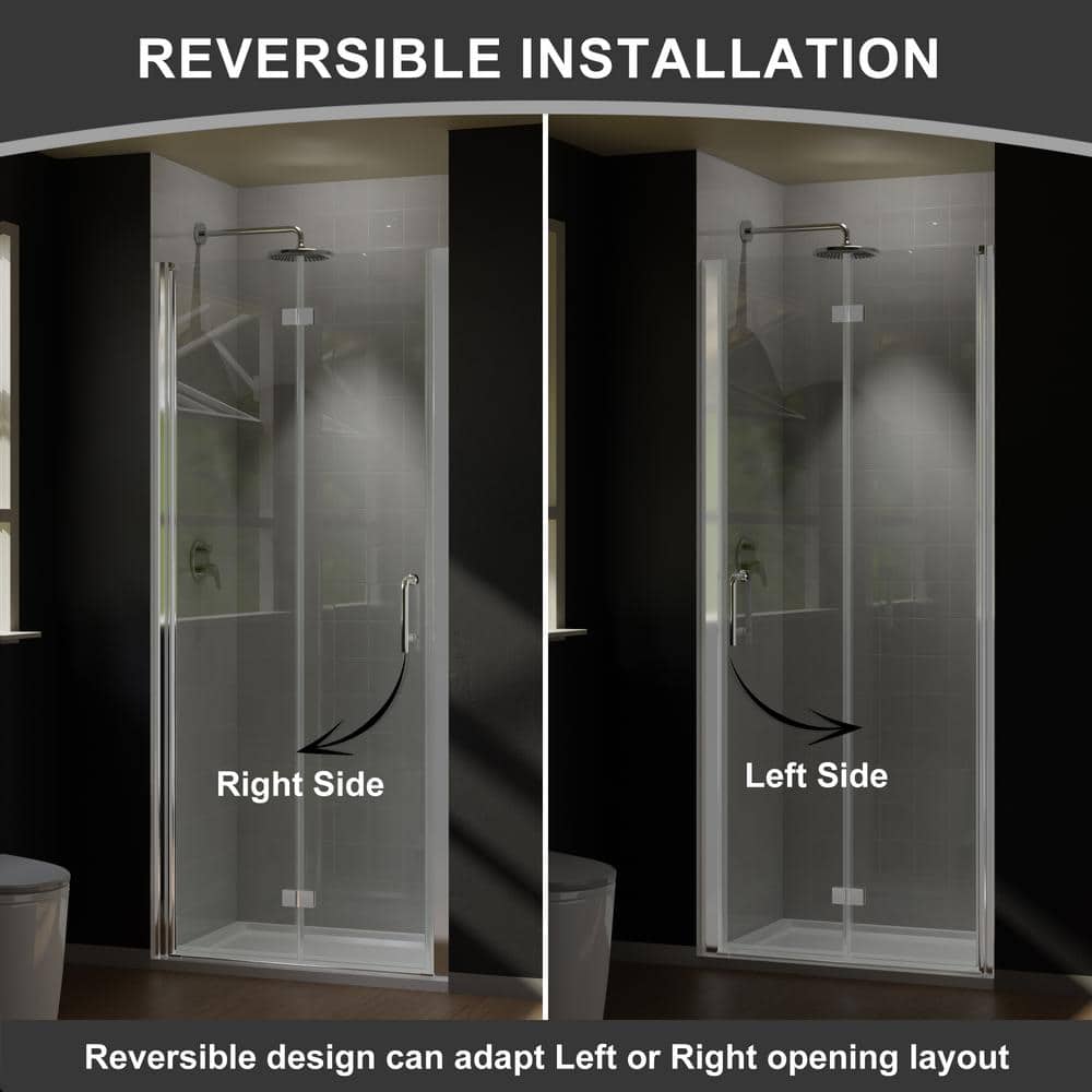 Boosicavelly 34 in. W x 72 in. H Bifold Semi-Frameless Shower Door in Silver Finish with Clear Glass