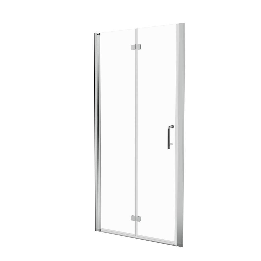 Boosicavelly 34 in. W x 72 in. H Bifold Semi-Frameless Shower Door in Silver Finish with Clear Glass