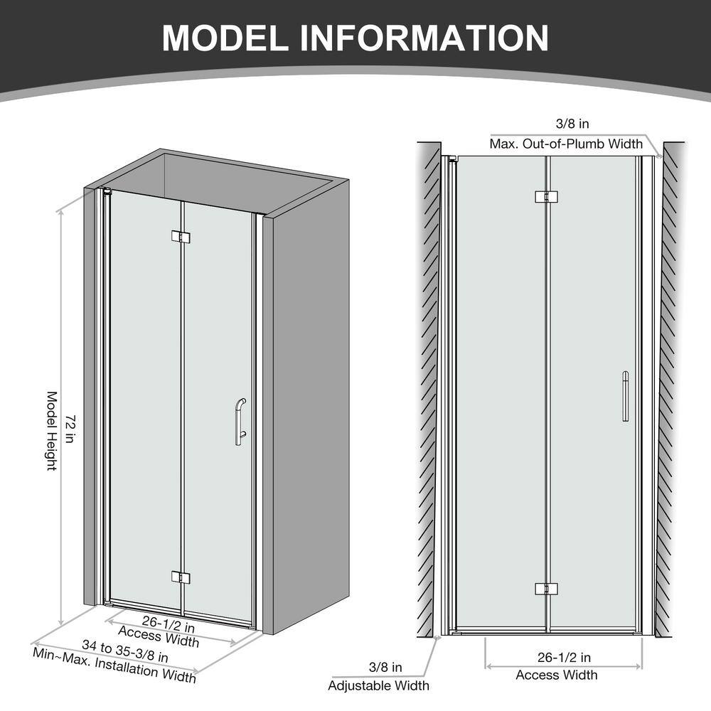 Boosicavelly 34 in. W x 72 in. H Bifold Semi-Frameless Shower Door in Silver Finish with Clear Glass