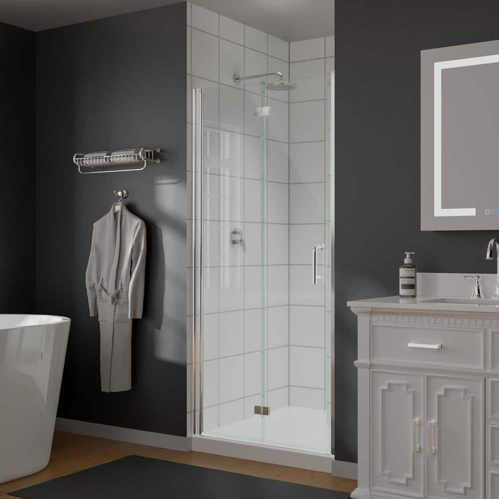 Boosicavelly 34 in. W x 72 in. H Bifold Semi-Frameless Shower Door in Silver Finish with Clear Glass