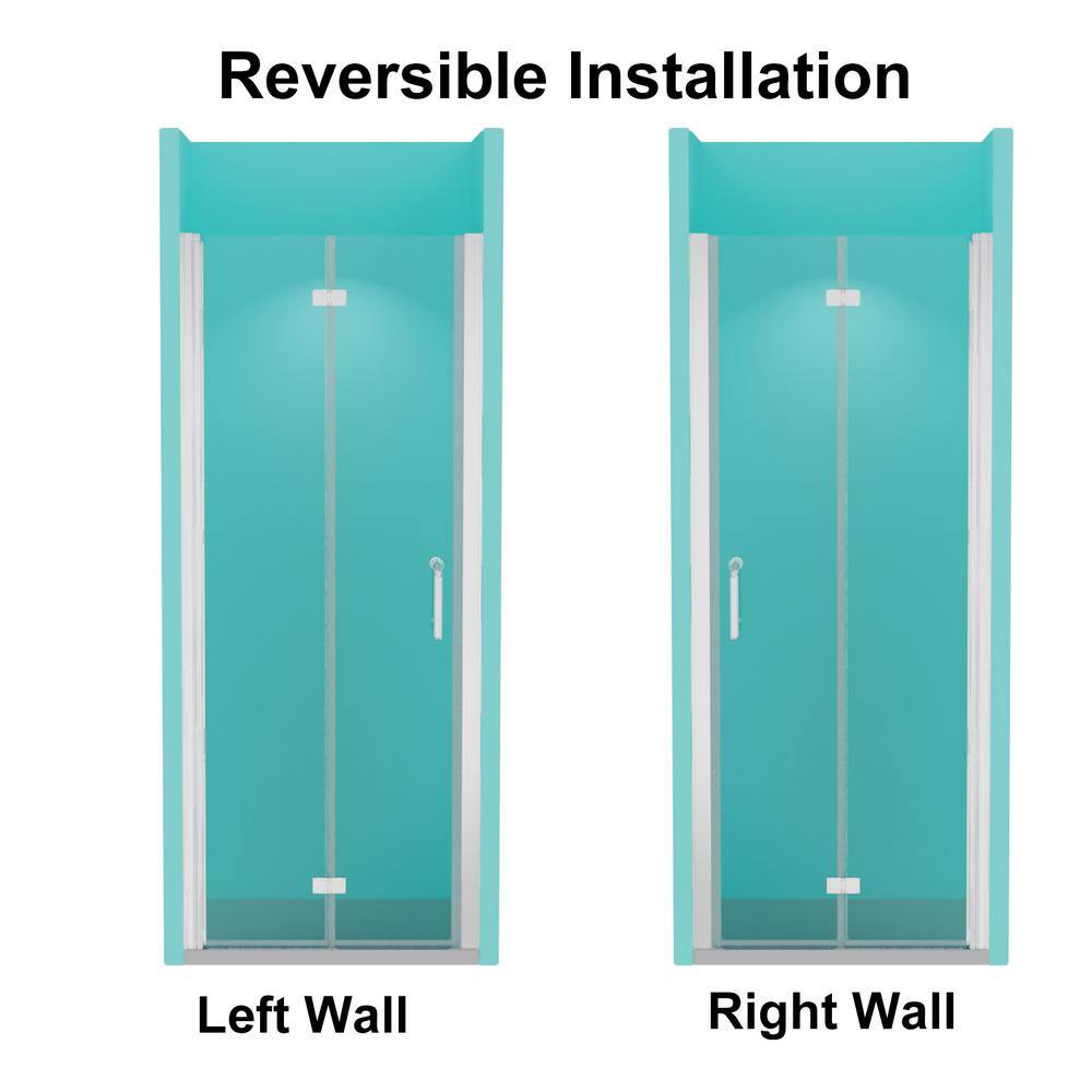 Boosicavelly 36 in. W x 72 in. H Bifold Semi-Frameless Shower Door in Chrome Finish with Clear Glass