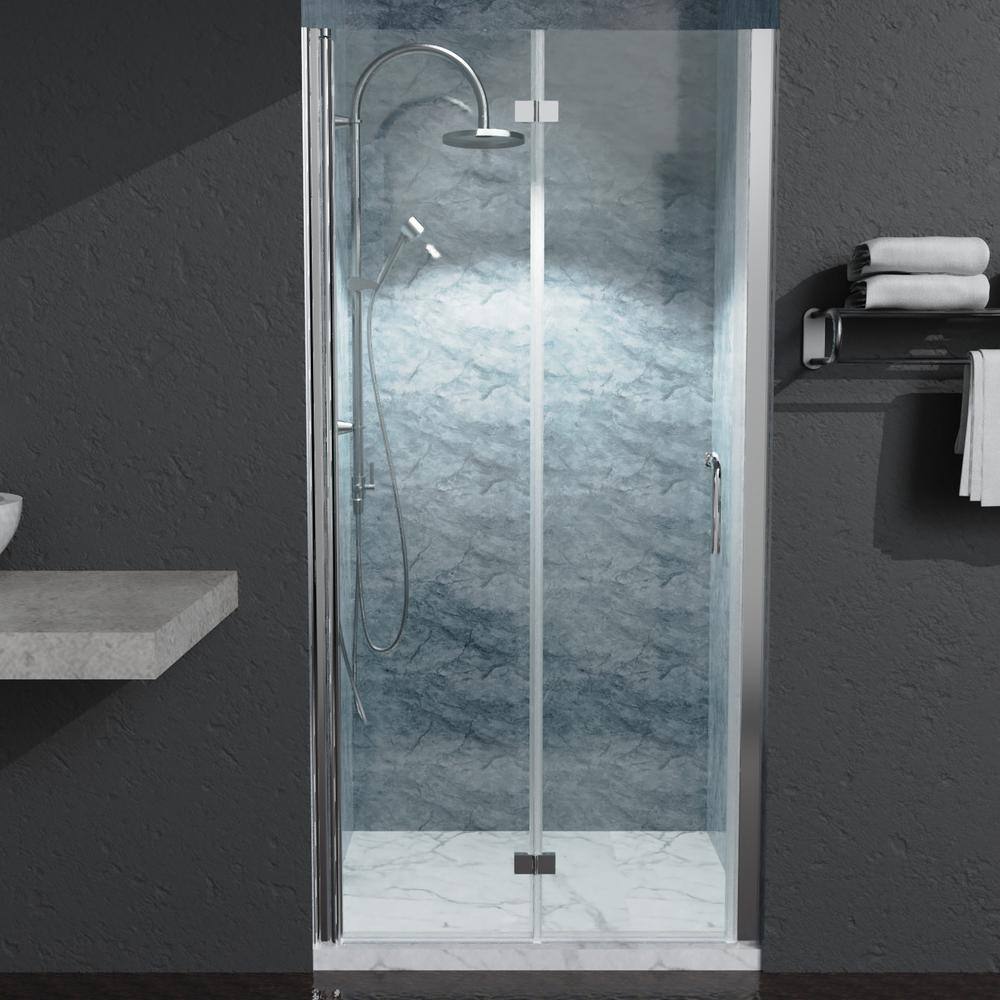 Boosicavelly 36 in. W x 72 in. H Bifold Semi-Frameless Shower Door in Chrome Finish with Clear Glass
