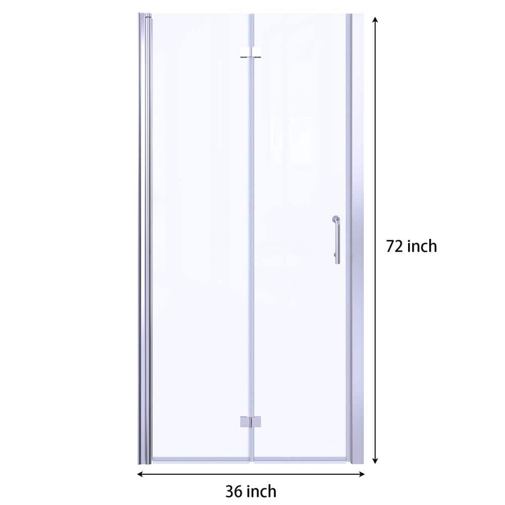 Boosicavelly 36 in. W x 72 in. H Bifold Semi-Frameless Shower Door in Chrome Finish with Clear Glass