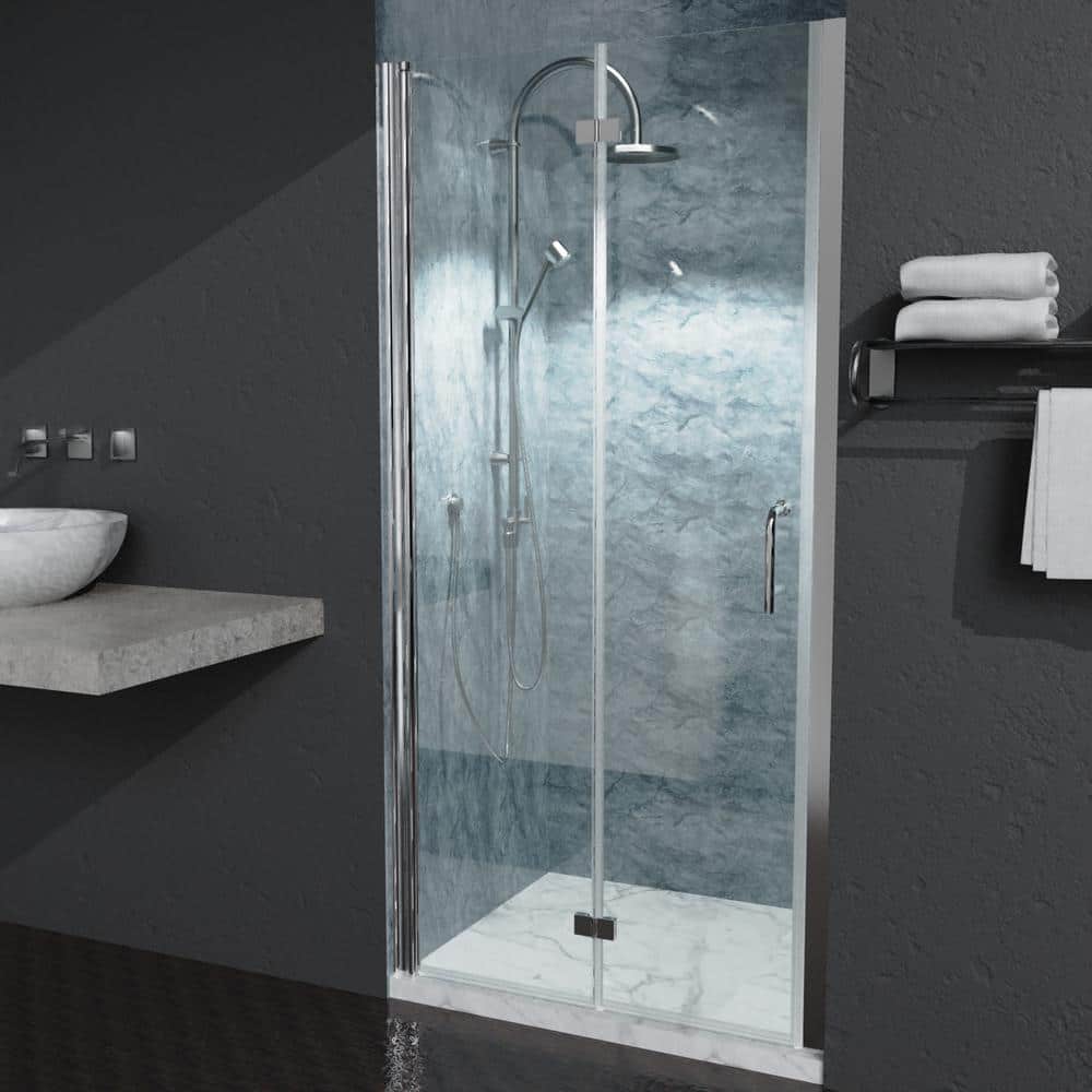 Boosicavelly 36 in. W x 72 in. H Bifold Semi-Frameless Shower Door in Chrome Finish with Clear Glass