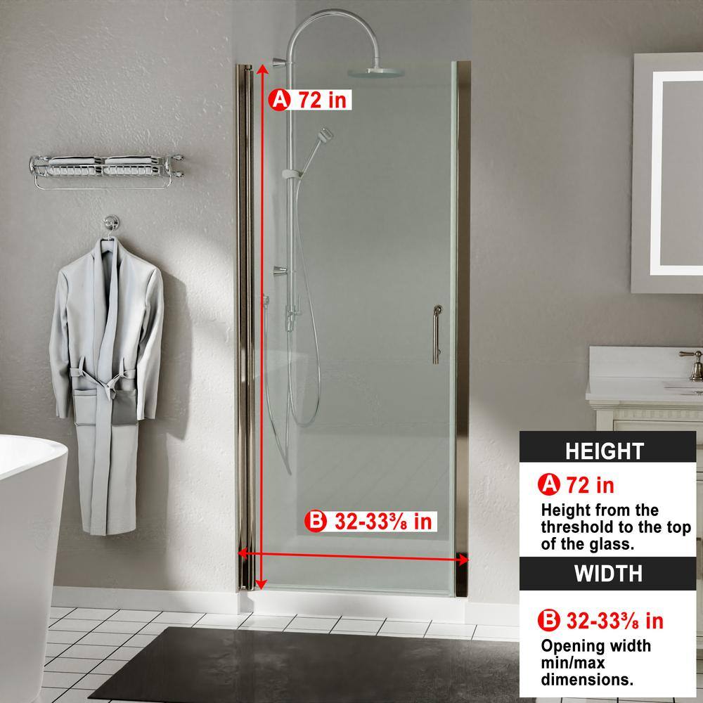Boosicavelly 32 in. W x72 in. H Semi-Frameless Pivot Shower Door in Brushed Nickel with Clear Glass
