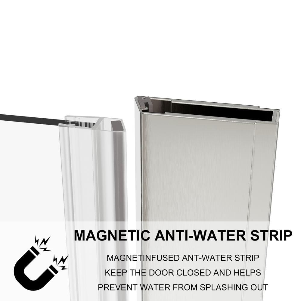 Boosicavelly 32 in. W x72 in. H Semi-Frameless Pivot Shower Door in Brushed Nickel with Clear Glass