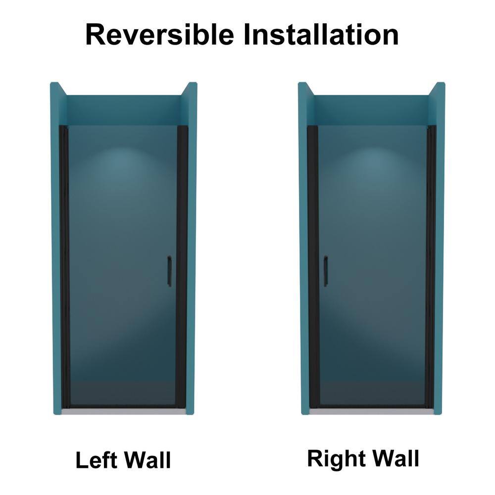 Boosicavelly 32 In. W x 72 In. H Pivot Semi-Frameless Shower Door in Matte Black with Clear Glass