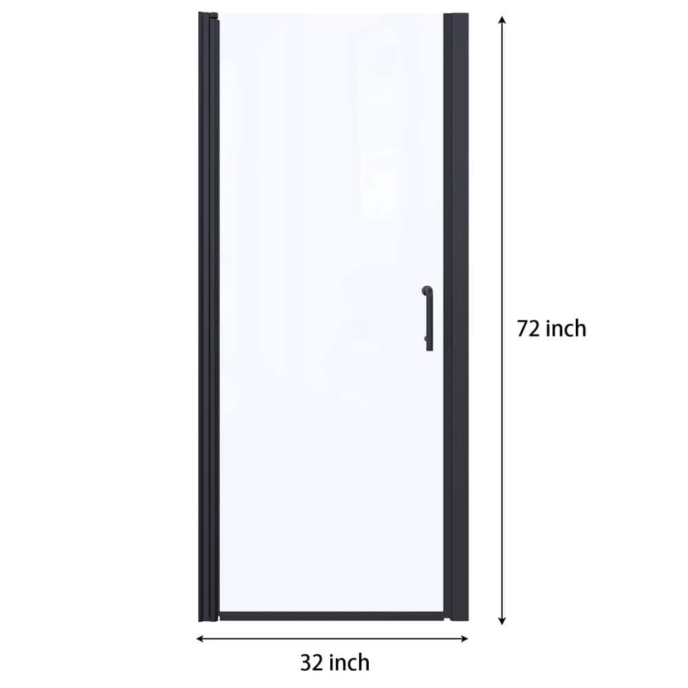 Boosicavelly 32 In. W x 72 In. H Pivot Semi-Frameless Shower Door in Matte Black with Clear Glass