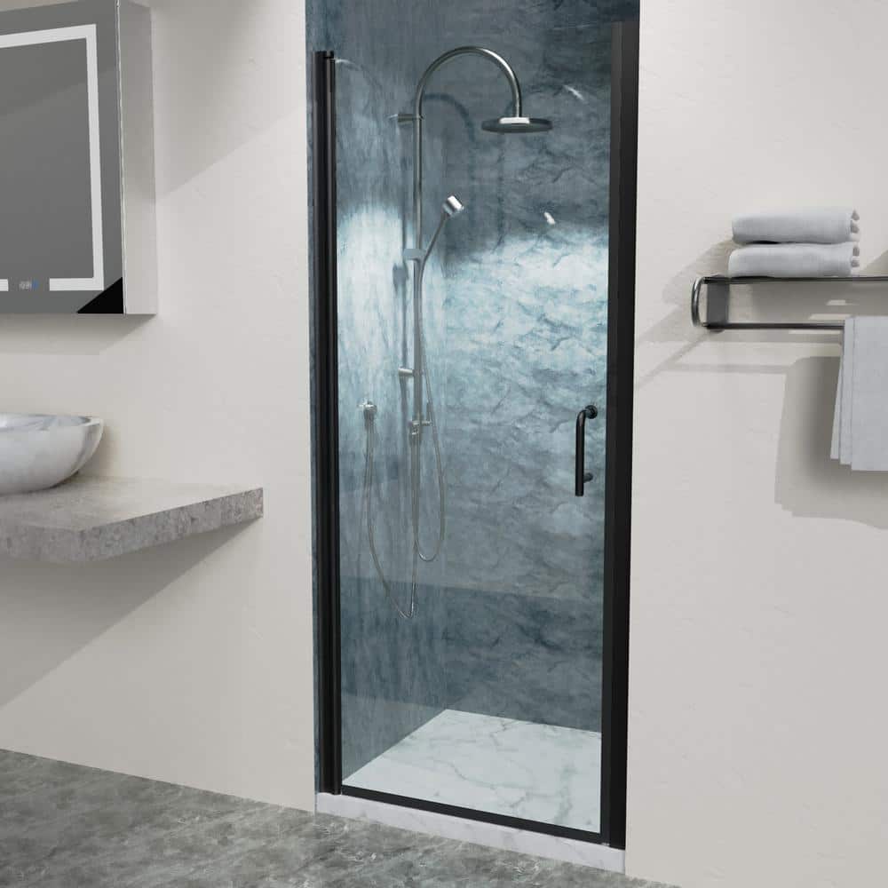 Boosicavelly 32 In. W x 72 In. H Pivot Semi-Frameless Shower Door in Matte Black with Clear Glass