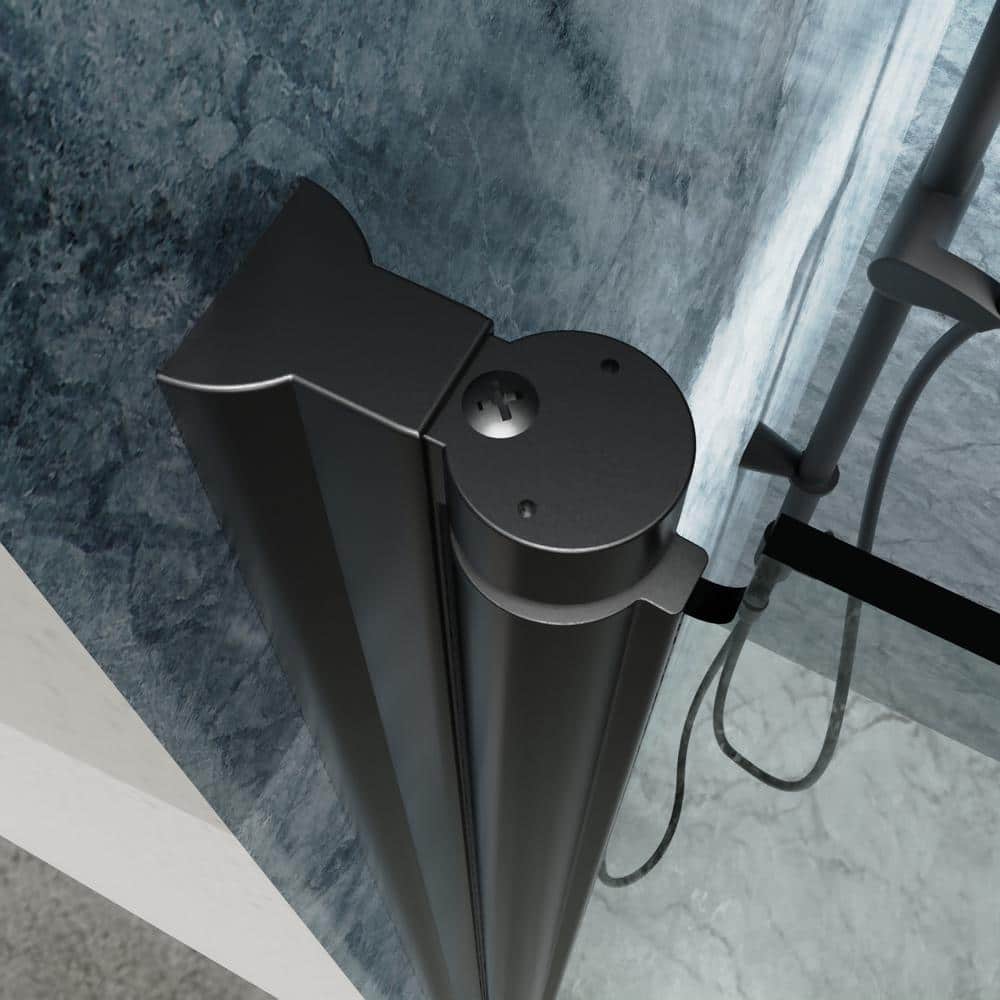 Boosicavelly 32 In. W x 72 In. H Pivot Semi-Frameless Shower Door in Matte Black with Clear Glass