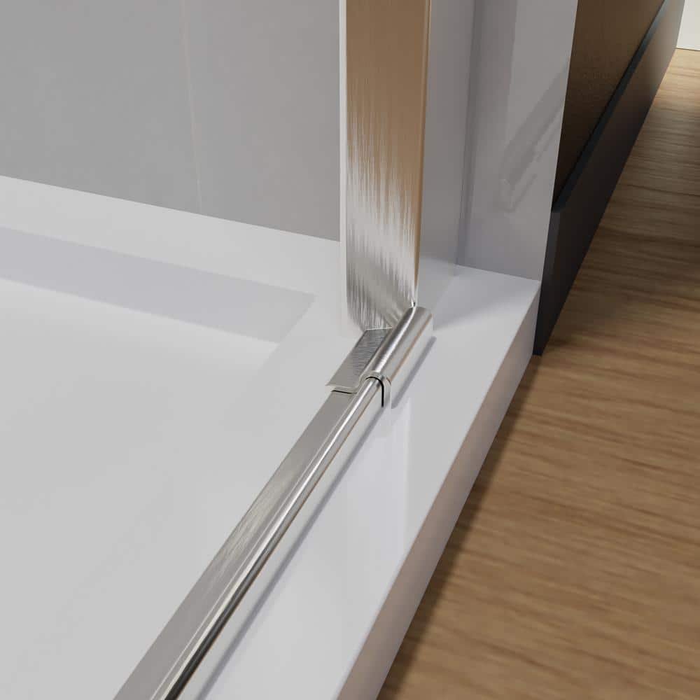 Boosicavelly 34 In. W x 72 In. H Pivot Semi-Frameless Shower Door in Brushed Nickel with Clear Glass