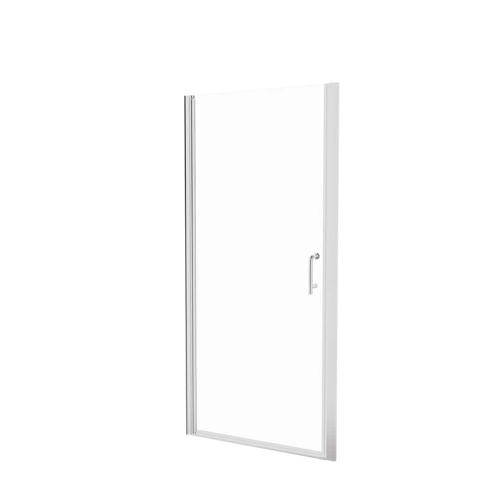 Boosicavelly 34 In. W x 72 In. H Pivot Semi-Frameless Shower Door in Brushed Nickel with Clear Glass