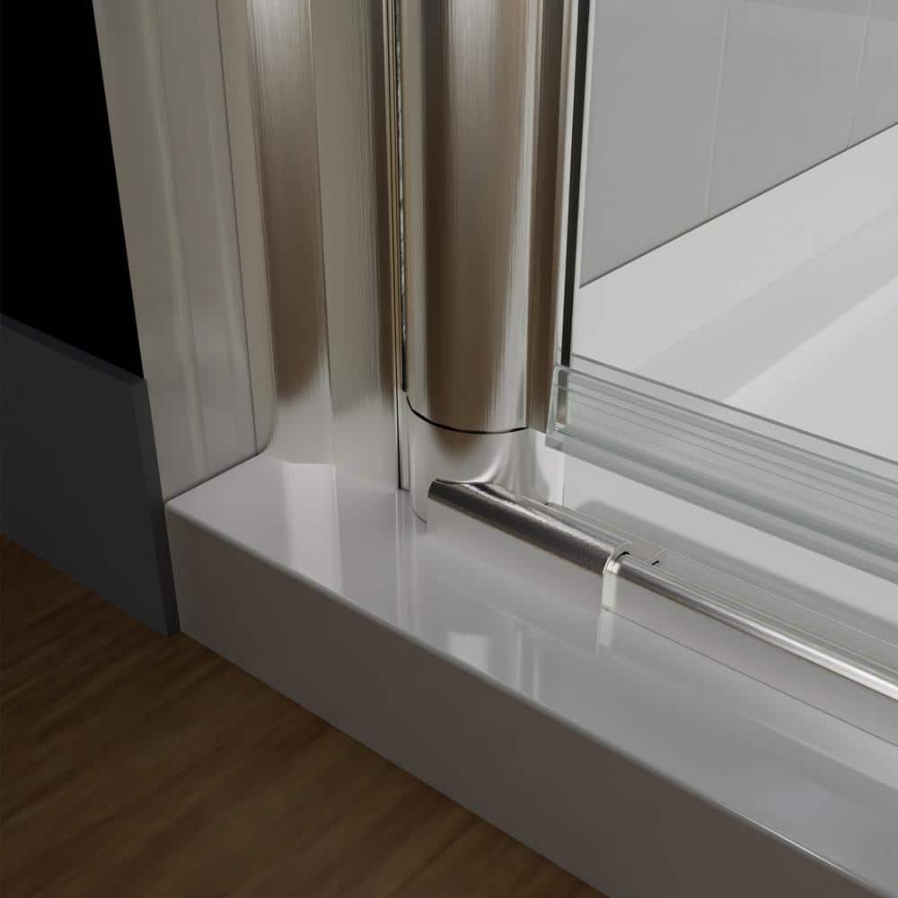 Boosicavelly 34 In. W x 72 In. H Pivot Semi-Frameless Shower Door in Brushed Nickel with Clear Glass