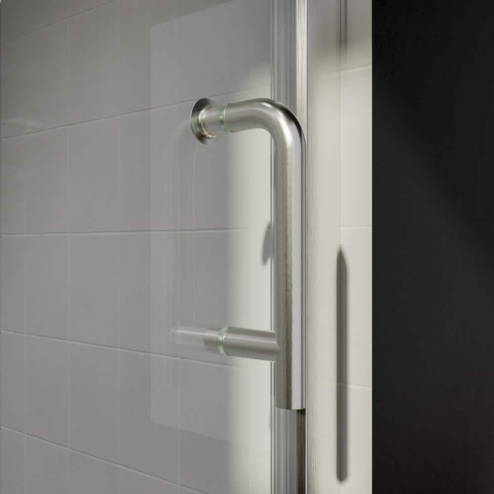 Boosicavelly 34 In. W x 72 In. H Pivot Semi-Frameless Shower Door in Brushed Nickel with Clear Glass