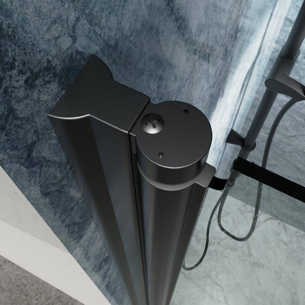 Boosicavelly 34 In. W x 72 In. H Pivot Semi-Frameless Shower Door in Matte Black with Clear Glass