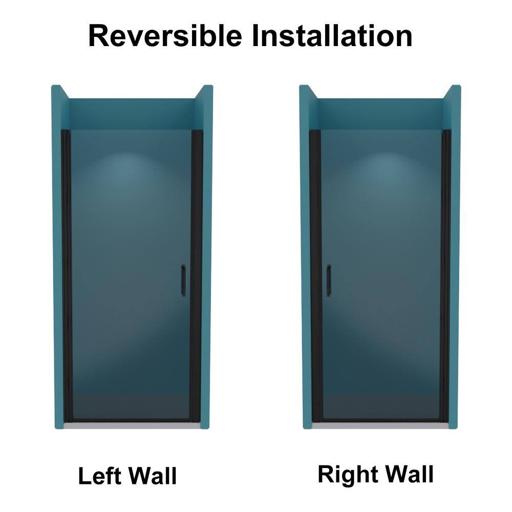 Boosicavelly 34 In. W x 72 In. H Pivot Semi-Frameless Shower Door in Matte Black with Clear Glass