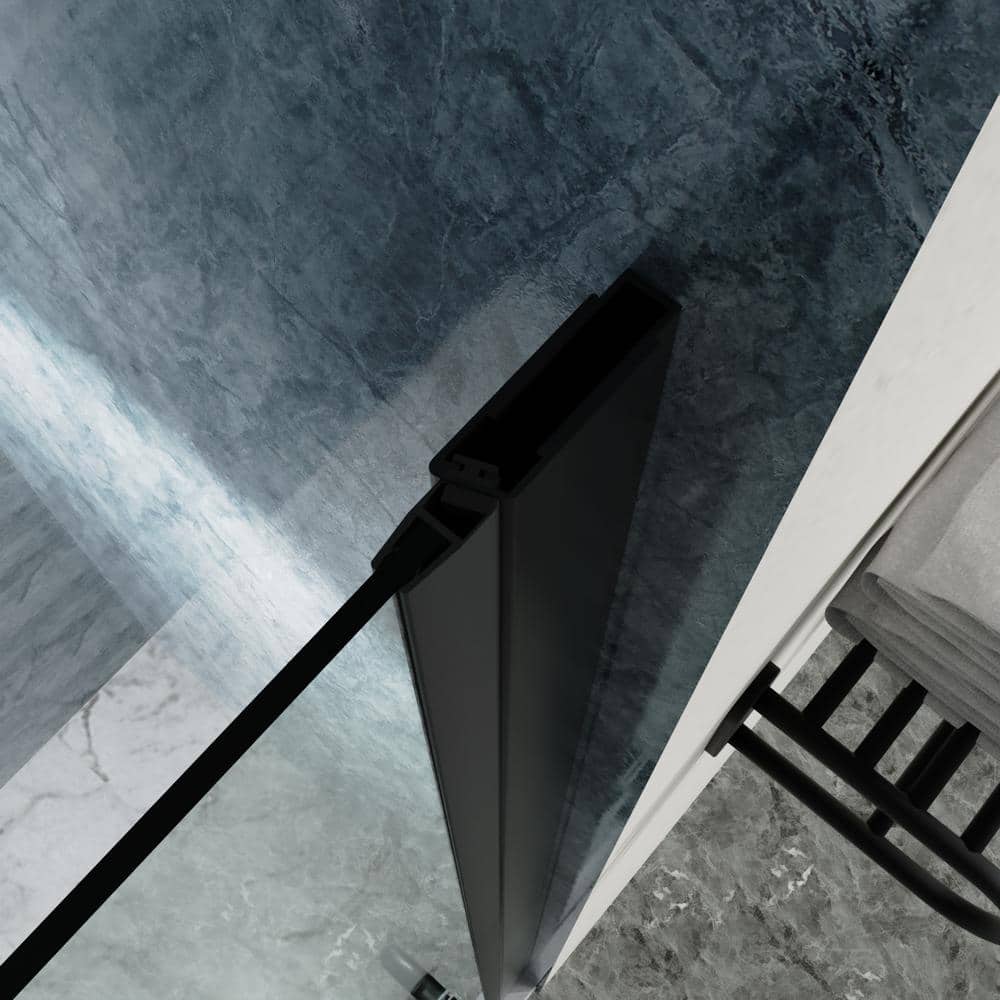 Boosicavelly 34 In. W x 72 In. H Pivot Semi-Frameless Shower Door in Matte Black with Clear Glass