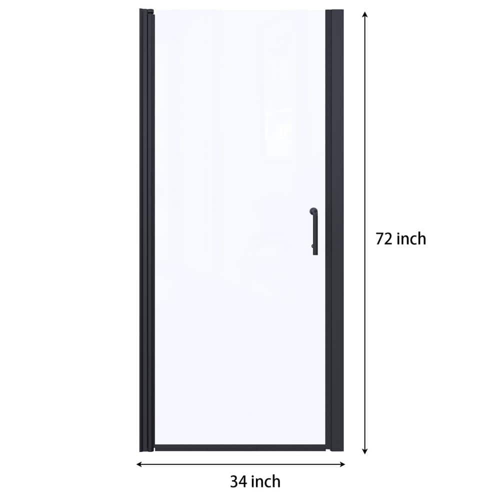 Boosicavelly 34 In. W x 72 In. H Pivot Semi-Frameless Shower Door in Matte Black with Clear Glass