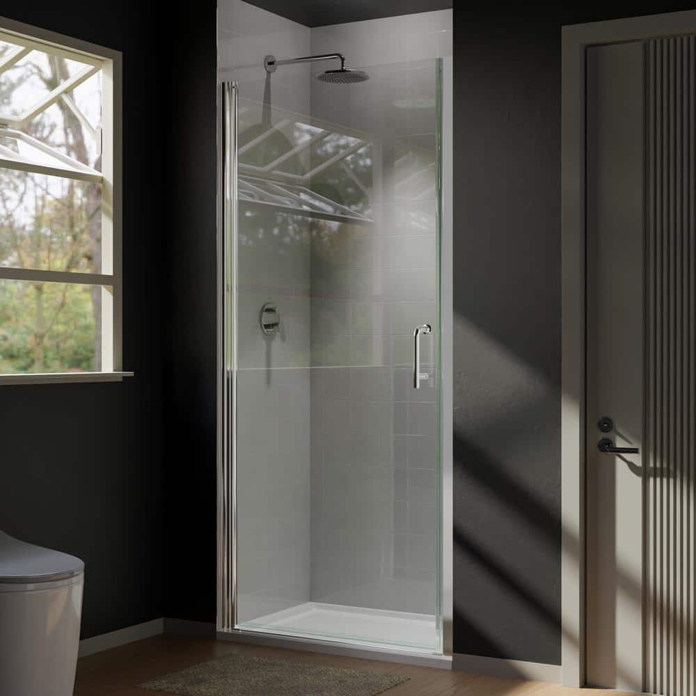 Boosicavelly 34 In. W x 72 In. H Pivot Semi-Frameless Pivot Shower Door in Chrome with Clear Glass