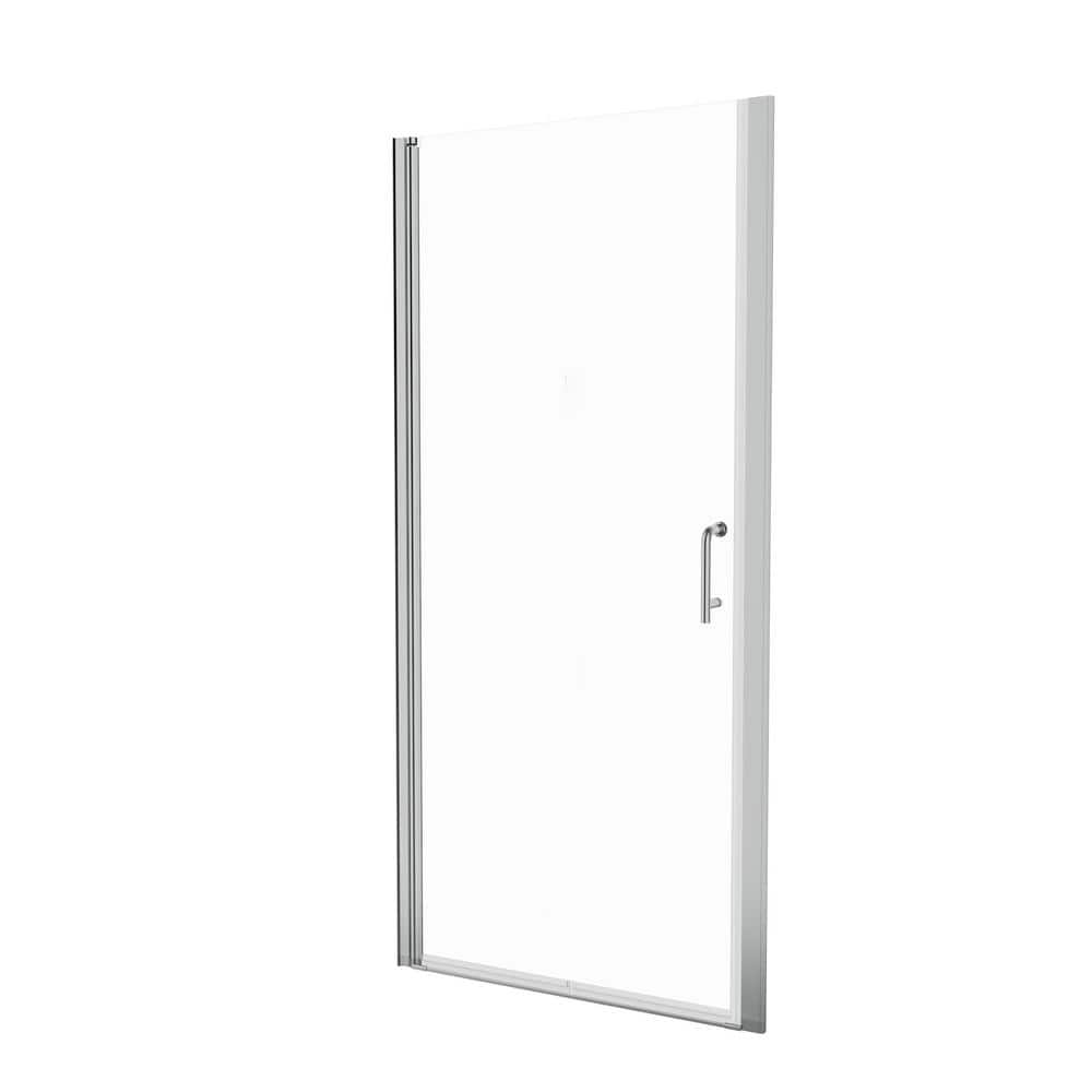 Boosicavelly 34 In. W x 72 In. H Pivot Semi-Frameless Pivot Shower Door in Chrome with Clear Glass