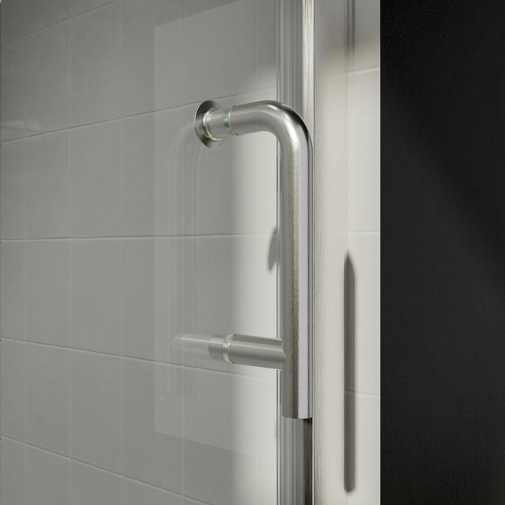 Boosicavelly 36 in. W x 72 in. H Pivot Semi-Frameless Shower Door in Brushed Finish with Clear Glass
