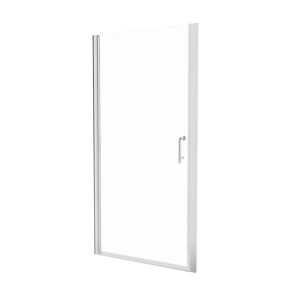 Boosicavelly 36 in. W x 72 in. H Pivot Semi-Frameless Shower Door in Brushed Finish with Clear Glass