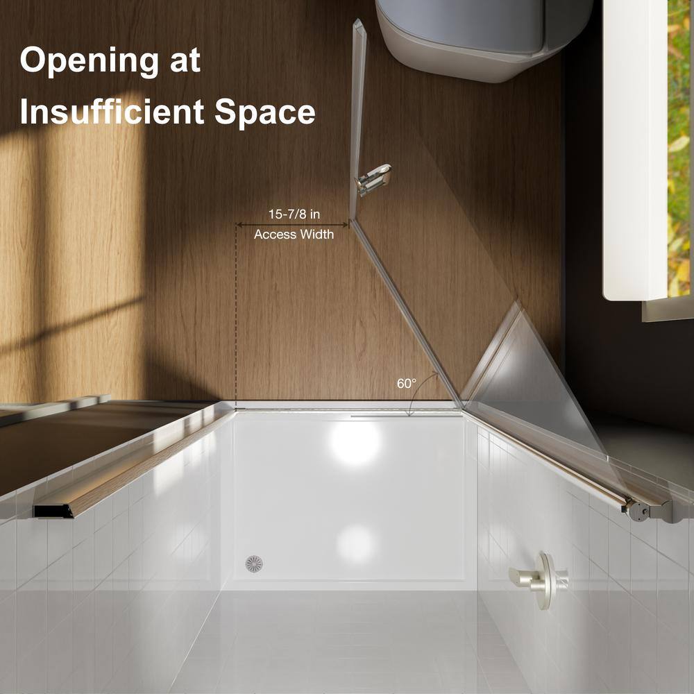Boosicavelly 36 in. W x 72 in. H Pivot Semi-Frameless Shower Door in Brushed Finish with Clear Glass
