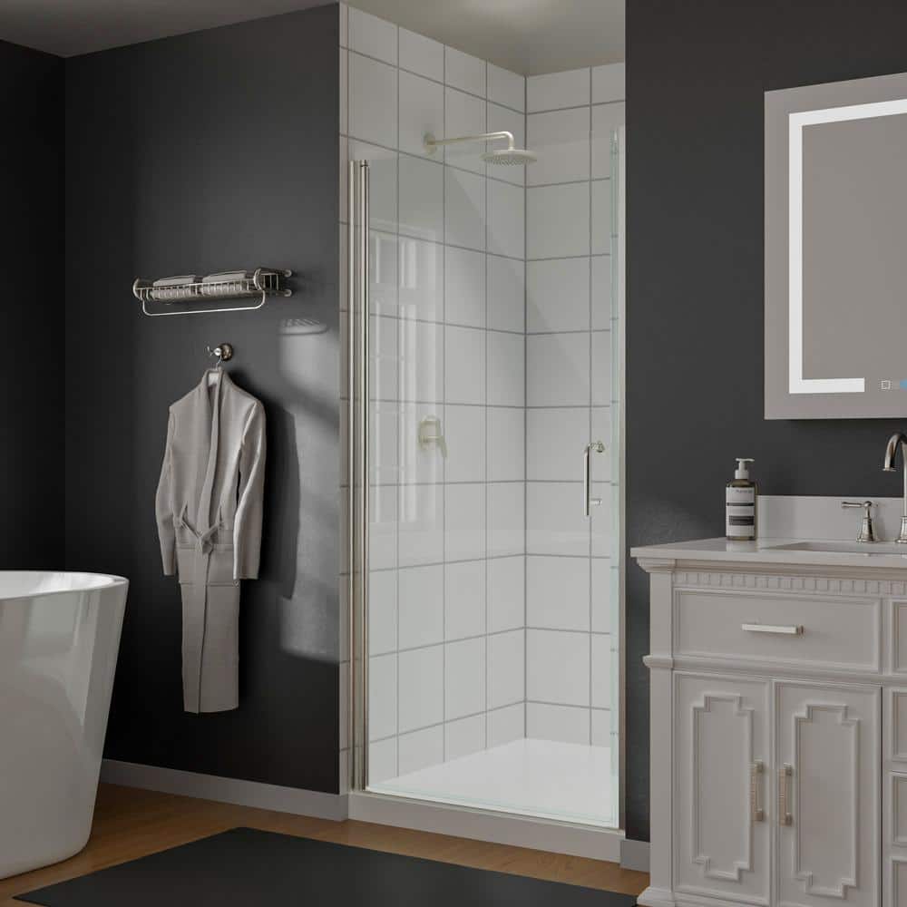 Boosicavelly 36 in. W x 72 in. H Pivot Semi-Frameless Shower Door in Brushed Finish with Clear Glass