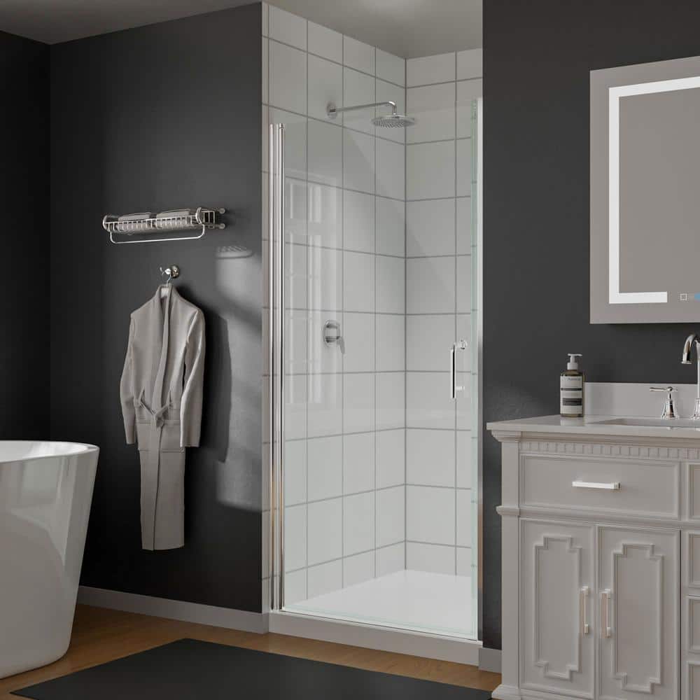 Boosicavelly 36 In. W x 72 In. H Pivot Semi-Frameless Shower Door in Chrome with Clear Glass