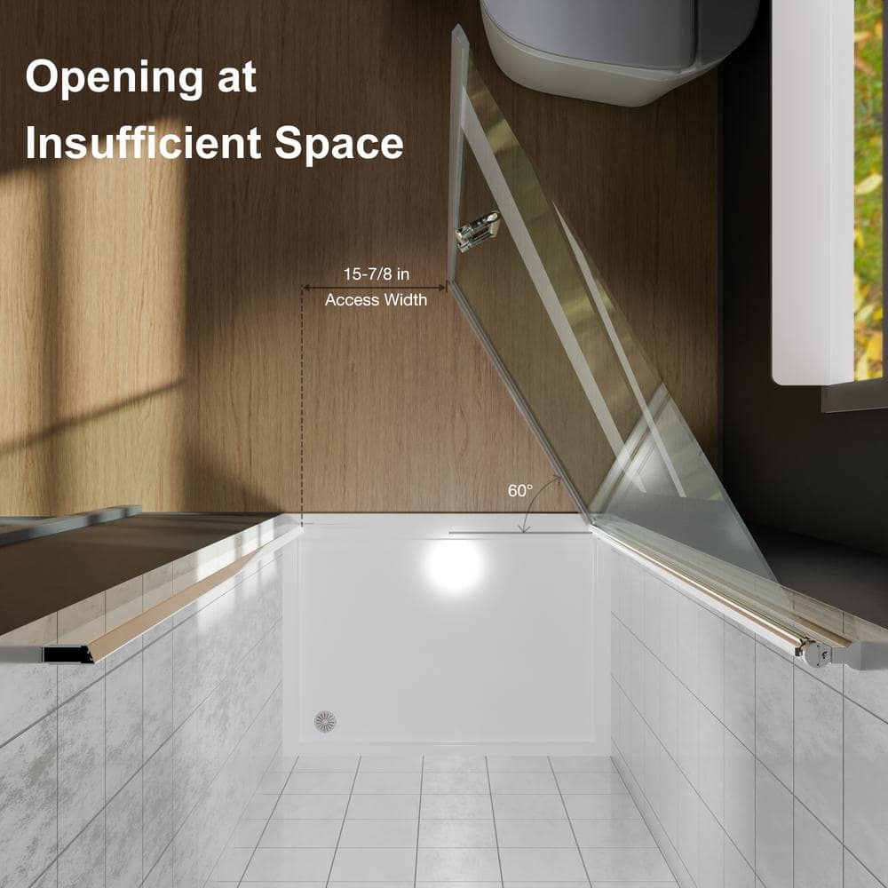 Boosicavelly 36 In. W x 72 In. H Pivot Semi-Frameless Shower Door in Chrome with Clear Glass